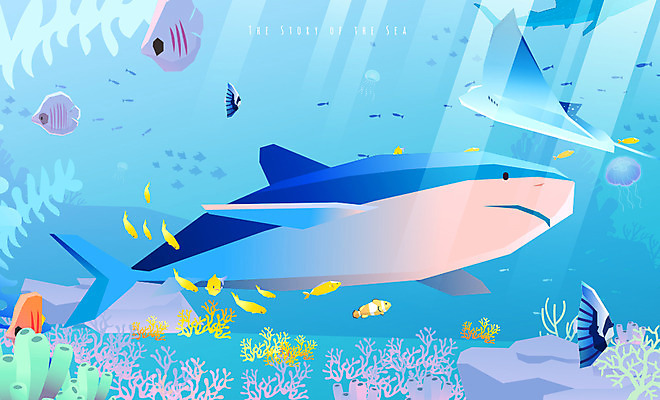 한마리 바다 여러마리 일러스트 어류 사람없음 바닷속 바다동물 암석 산호 산호초 상어 가오리 국내일러스트 AI파일 동물 1 다수 수중 수중동물 돌_바위 수중식물 자포동물 파일형식 벡터