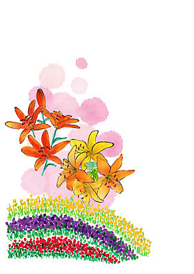 PSD 식물 꽃 꽃밭 일러스트 붓터치 사람없음 컬러풀 번짐 국내일러스트 컬러 파일형식 효과