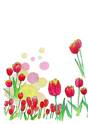 PSD 식물 꽃밭 일러스트 붓터치 사람없음 튤립 번짐 국내일러스트 꽃 파일형식 효과