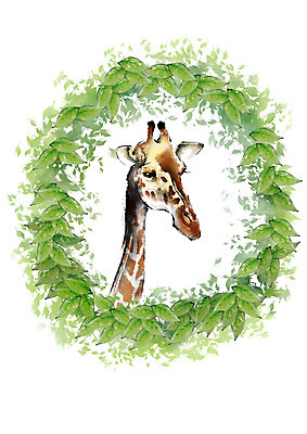 PSD 동물 한마리 얼굴 일러스트 캘리그라피 나뭇잎 상반신 사람없음 원형 기린 국내일러스트 도형 1 잎 포유류 신체부위 파일형식