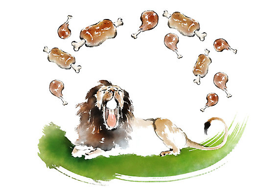 PSD 동물 한마리 일러스트 캘리그라피 붓터치 뼈 육류 입벌림 사람없음 사자 국내일러스트 1 식재료 포유류 표정 파일형식