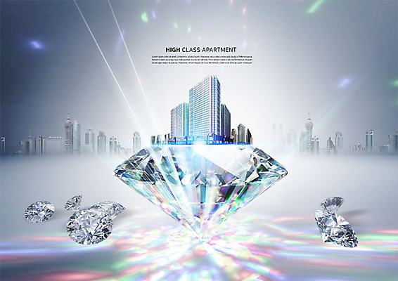 PSD 편집이미지 부동산 아파트 사람없음 빛 반사 여러개 도시 고급 보석 다이아몬드 아파트분양 이미지편집 다수 컨셉 주택 재산 광석 분양 파일형식