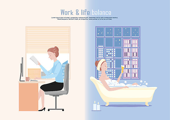 전신 여자 일러스트 촛불 휴식 욕조 미소 사람 앉기 성인 두명 컵 컴퓨터 사무실 작업 직장인 편안함 균형 맥주잔 거품목욕 워라밸 국내일러스트 AI파일 직업 식기 컨셉 술잔 비즈니스 초 모션 표정 전자제품 목욕 거품 감각 신조어 파일형식 벡터