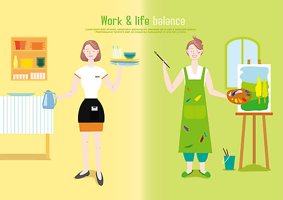 전신 접시 여자 일러스트 주전자 휴식 미술 사람 성인 두명 레스토랑 앞치마 식탁보 붓 작업 그리기 팔레트 균형 종업원 물통 즐거움 이젤 서빙 정리 치우기 힘듦 워라밸 국내일러스트 AI파일 직업 식기 감정 컨셉 모션 주방용품 문화예술 식당 미술도구 신조어 파일형식 벡터