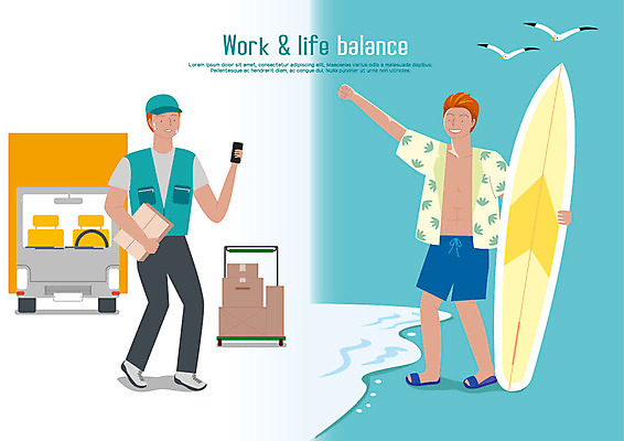 전신 남자 바다 일러스트 갈매기 휴식 사람 성인 두명 스마트폰 작업 서핑보드 택배기사 균형 즐거움 택배 택배상자 힘듦 워라밸 탑차 국내일러스트 AI파일 감정 컨셉 조류 핸드폰 스마트기기 상자 트럭 운송업 보드_스포츠 배달원 신조어 파일형식 벡터