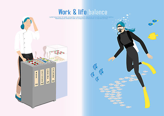 전신 여자 여러마리 일러스트 휴식 어류 사람 성인 두명 요리사 작업 잠수부 균형 조리복 오리발 수족관 잠수복 꼬치구이 산소통 힘듦 워라밸 국내일러스트 AI파일 직업 옷 다수 컨셉 유니폼 통 수중동물 꼬치 전문직 구이 신조어 파일형식 벡터