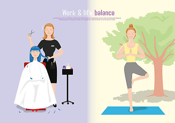 전신 나무 공원 여자 일러스트 요가 휴식 미소 사람 성인 세명 요가자세 매트 작업 미용실 균형 미용사 불만 곤란 미용가위 워라밸 국내일러스트 AI파일 식물 직업 웰빙 공공시설 감정 포즈 컨셉 가위_도구 표정 미용용품 뷰티샵 신조어 파일형식 벡터