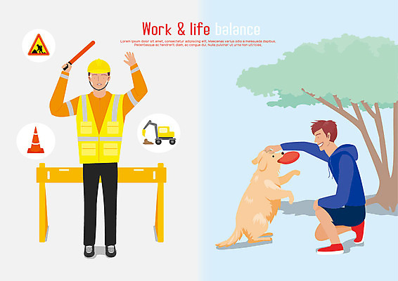 전신 나무 한마리 공원 남자 일러스트 휴식 사람 성인 두명 손들기 산책 건설현장 중장비 강아지 안전모 균형 반려 안전바 안전펜스 워라밸 건설근로자 국내일러스트 AI파일 식물 직업 1 공공시설 컨셉 모션 건설업 울타리 반려동물 산업장비 개 헬멧 안전장비 신조어 파일형식 벡터