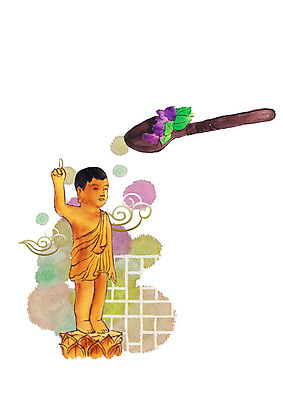 PSD 구름 꽃 불교 일러스트 사람없음 부처님오신날 불상 부처 번짐 나무주걱 국내일러스트 자연요소 식물 기념일 종교 목재 주걱 파일형식 효과