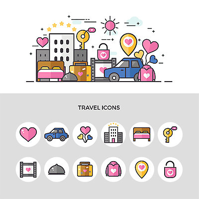 아이콘 음식 여행 호텔 열쇠 자물쇠 사랑 사람없음 세트 캐리어 신혼여행 하트 침대 커플티 위치 영상 하트풍선 사진필름 웨딩카 2D아이콘 AI파일 모양 감정 가구 결혼 자동차 숙소 여행가방 필름 커플룩 풍선 파일형식 벡터