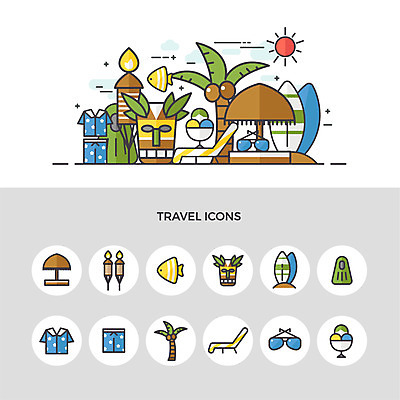 아이콘 옷 여행 상의 반바지 하의 아이스크림 어류 가면 사람없음 세트 선글라스 야자수 서핑보드 오리발 선베드 하와이 정자각 횃불 2D아이콘 AI파일 나무 안경 의자 바지 디저트 미국 수중동물 도구 보드_스포츠 파일형식 벡터