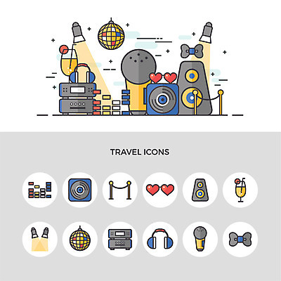 아이콘 리본 여행 조명 사람없음 세트 선글라스 헤드폰 스피커 소리 샴페인 웨이터 마이크 클럽 미러볼 디제잉 펜스룰 2D아이콘 AI파일 직업 안경 음향기기 주류 장식 사회이슈 파일형식 벡터