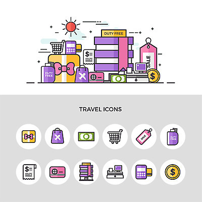 아이콘 여행 지폐 돈 선물 사람없음 세트 쇼핑백 세일 달러 쇼핑카 신용카드 계산대 백화점 영수증 면세점 카드단말기 2D아이콘 AI파일 가방 금융 쇼핑 상점 카트 재산 단말기 파일형식 벡터