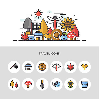 나무 아이콘 여행 단풍 해바라기 사람없음 세트 버섯 잠자리 모종삽 양동이 달팽이 밀짚모자 은행잎 채집망 채집통 2D아이콘 AI파일 식물 모자_잡화 꽃 곤충 잎 연체동물 통 삽 파일형식 벡터