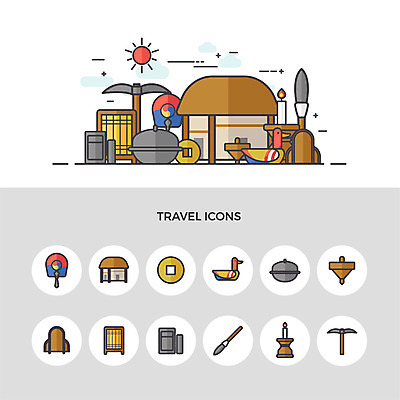 아이콘 전통 여행 서예 전등 초가집 사람없음 세트 붓 부채 가마솥 공예품 키_도구 촛대 팽이 엽전 민속촌 청둥오리 곡괭이 2D아이콘 AI파일 한국전통 조명 한옥 오리 놀이용품 동전 도구 솥 공예 파일형식 벡터