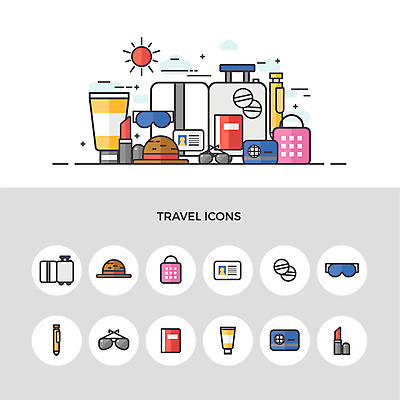 아이콘 여행 자물쇠 사람없음 세트 선글라스 약 볼펜 캐리어 공책 립스틱 신용카드 선크림 밀짚모자 신분증 안대 2D아이콘 AI파일 모자_잡화 안경 의학 문구용품 금융 펜 여행가방 화장품 증명서 파일형식 벡터