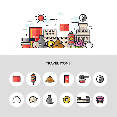 아이콘 여행 주류 사람없음 세트 중국 복 짜장면 만두 연등 엽전 만리장성 포춘쿠키 2D아이콘 AI파일 갓모자 모자_잡화 아시아 음료 음식 전통소품 쿠키 중식 동전 한자 세계문화유산 등불 성 불교용품 파일형식 벡터