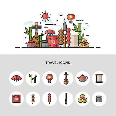 아이콘 여행 주전자 사람없음 세트 중국 등불 붓 복 부채 꼬치 대나무 한지 엽전 바둑알 비파 2D아이콘 AI파일 나무 아시아 종이 악기 주방용품 현악기 조명 국악기 동전 한자 바둑 파일형식 벡터 중국악기