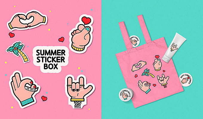 스티커 일러스트 사람없음 여름 세트 야자수 하트 OK 손모양 패키지 로큰롤 손하트 보조가방 에코백 핸드크림 목업 아기자기 키치 국내일러스트 AI파일 모양 나무 계절 음악 컨셉 가방 손짓 화장품 에코 파일형식 벡터 손_신체부위