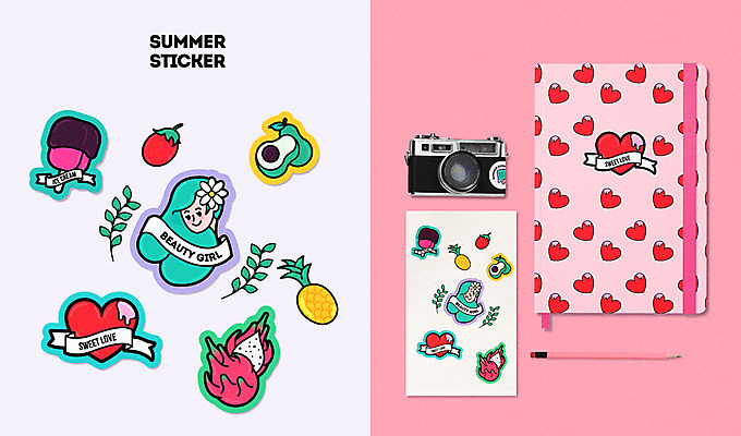 스티커 일러스트 방울토마토 사람모양 사람없음 여름 세트 연필 카메라 다이어리 공책 하트 파인애플 패키지 아보카도 용과 막대아이스크림 목업 아기자기 키치 국내일러스트 AI파일 모양 계절 컨셉 토마토 과일 문구용품 학용품 아이스크림 전자제품 필기구 사무용품 열대과일 파일형식 벡터