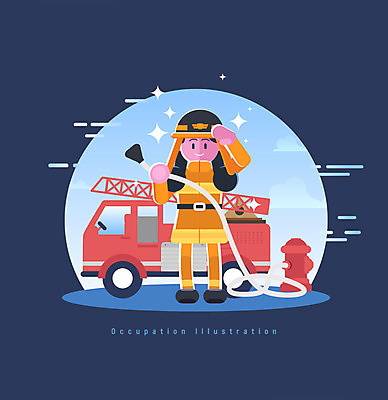 전신 직업 여자 일러스트 한명 미소 사람 성인 소방관 소방차 물호스 소방시설 방호복 국내일러스트 AI파일 1 옷 자동차 표정 구조원 소방 시설 호스 파일형식 벡터