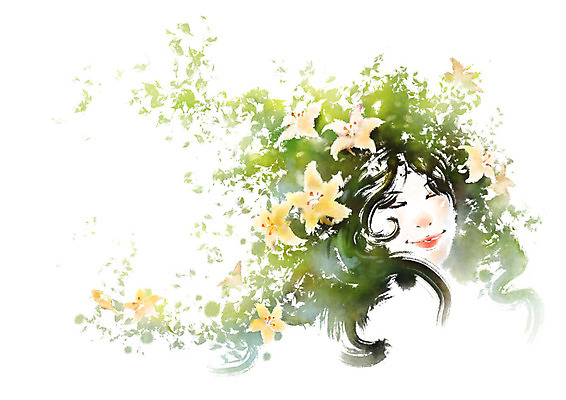 PSD 여자 꽃 일러스트 캘리그라피 한명 미소 사람 상반신 성인 국내일러스트 식물 1 표정 파일형식