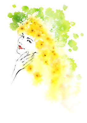 PSD 여자 꽃 일러스트 캘리그라피 한명 미소 사람 상반신 성인 만지기 볼 국내일러스트 식물 1 모션 표정 신체부위 파일형식