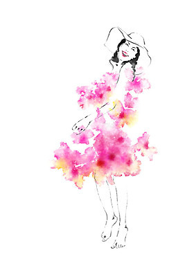 전신 PSD 여자 꽃 일러스트 캘리그라피 한명 서기 미소 사람 성인 챙모자 국내일러스트 식물 모자_잡화 1 모션 표정 파일형식