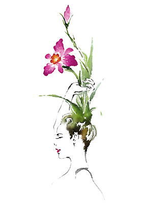 PSD 여자 일러스트 캘리그라피 한명 사람 상반신 성인 잡기 머리위 꽃가지 국내일러스트 1 꽃 모션 나뭇가지 파일형식