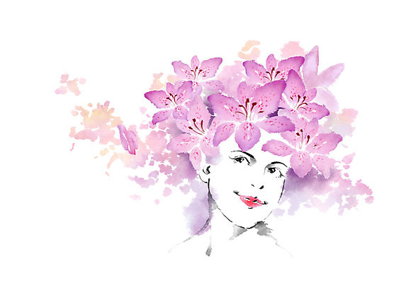 PSD 여자 꽃 일러스트 캘리그라피 한명 미소 사람 상반신 성인 국내일러스트 식물 1 표정 파일형식