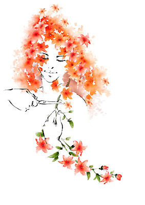 PSD 여자 일러스트 캘리그라피 한명 사람 상반신 성인 자르기 꽃가지 미용가위 국내일러스트 1 꽃 모션 가위_도구 나뭇가지 미용용품 파일형식