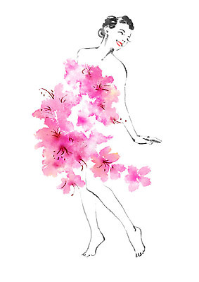 전신 PSD 여자 꽃 포즈 일러스트 캘리그라피 한명 서기 미소 사람 성인 국내일러스트 식물 1 모션 표정 파일형식