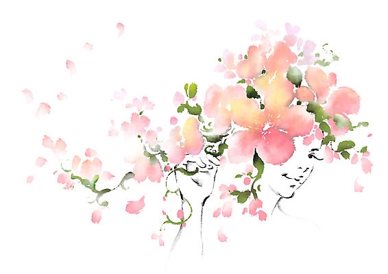 PSD 여자 일러스트 캘리그라피 한명 사람 상반신 성인 만지기 꽃가지 국내일러스트 1 꽃 모션 나뭇가지 파일형식