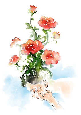 PSD 여자 꽃 일러스트 캘리그라피 한명 사람 상반신 성인 만지기 볼 세수 국내일러스트 식물 1 모션 신체부위 청결 파일형식