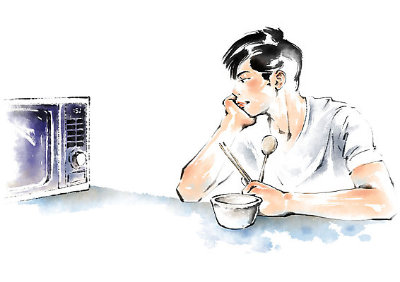 PSD 응시 남자 일러스트 캘리그라피 수저 한명 사람 상반신 성인 전자레인지 밥그릇 싱글라이프 성인남자한명만 국내일러스트 1 라이프스타일 그릇 식기 시선 가전제품 레인지 남자한명만 성인남자만 파일형식