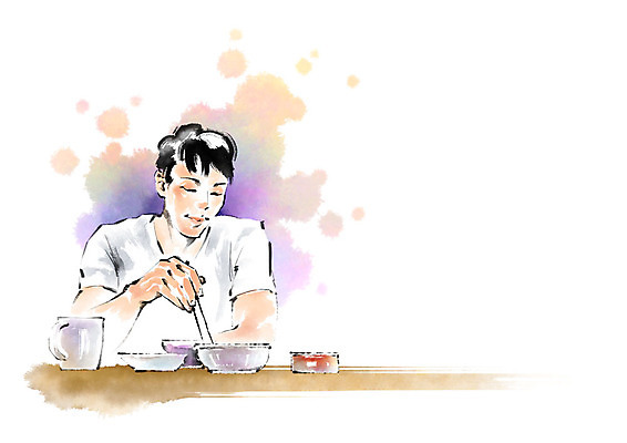 PSD 남자 음식 일러스트 캘리그라피 젓가락 한명 사람 상반신 성인 머그컵 먹기 싱글라이프 성인남자한명만 혼족 국내일러스트 1 라이프스타일 모션 수저 컵 남자한명만 성인남자만 파일형식