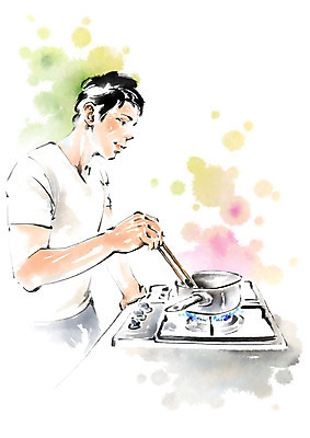 PSD 남자 일러스트 캘리그라피 젓가락 한명 사람 상반신 성인 냄비 버너 요리중 싱글라이프 성인남자한명만 국내일러스트 1 라이프스타일 모션 수저 솥 남자한명만 성인남자만 파일형식