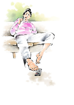 전신 PSD 여자 일러스트 캘리그라피 한명 사람 앉기 성인 소파 리모컨 발가락 오징어다리 작동 싱글라이프 성인여자한명만 국내일러스트 1 라이프스타일 의자 모션 발 오징어 여자한명만 성인여자만 파일형식