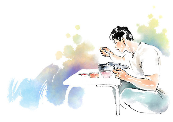 전신 PSD 남자 음식 일러스트 캘리그라피 탁자 한명 사람 성인 숟가락 냄비 먹기 싱글라이프 성인남자한명만 혼족 국내일러스트 1 라이프스타일 가구 모션 수저 솥 남자한명만 성인남자만 파일형식