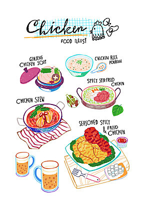 음식 일러스트 여름음식 맥주 수저 사람없음 프라이드치킨 양념치킨 닭 삼계탕 닭갈비 닭볶음탕 닭죽 닭찜 닭곰탕 치맥 제철음식 국내일러스트 AI파일 식기 조류 주류 치킨 닭고기 탕 찜 죽 보양식 닭고기요리 제철 파일형식 벡터 여름_계절