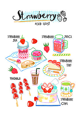 음식 일러스트 딸기 사람없음 딸기주스 딸기잼 딸기케이크 딸기타르트 탕후루 국내일러스트 AI파일 과일 간식 케이크 과일주스 잼 타르트 파일형식 벡터