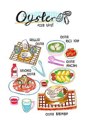 음식 일러스트 젓가락 사람없음 굴 수프 깍두기 구이 비빔밥 무침 굴요리 굴죽 돌솥굴비빔밥 초고추장 국내일러스트 AI파일 한식 어패류 김치 수저 양념 죽 파일형식 벡터