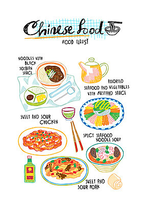 음식 일러스트 사람없음 중식 짜장면 탕수육 짬뽕 깐풍기 양장피 국내일러스트 AI파일 파일형식 벡터