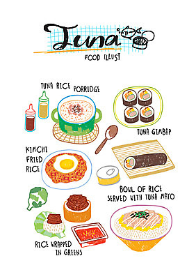 음식 일러스트 사람없음 참치 덮밥 마요네즈 김치볶음밥 참치김밥 참치죽 참치캔 참치마요 국내일러스트 AI파일 어류 소스_음식 캔 김밥 죽 볶음밥 파일형식 벡터