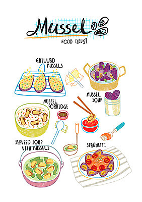 음식 포크 일러스트 사람없음 숟가락 구이 국자 홍합 홍합스파게티 홍합죽 홍합탕 국내일러스트 AI파일 식기 주방용품 어패류 수저 스파게티 탕 죽 파일형식 벡터