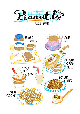 음식 일러스트 아이스크림 사람없음 쿠키 차 땅콩 조림 땅콩버터 땅콩크림빵 국내일러스트 AI파일 음료 빵 디저트 견과류 파일형식 벡터 스프레드_음식