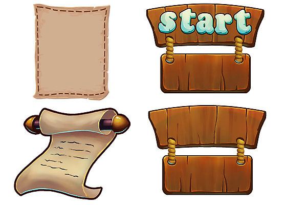 JPG 해외이미지 종이 일러스트 프레임 사람없음 목재 게임 표지판 두루마리 시작 출발 UI 양피지 엘리먼트 인터페이스 프레임일러스트 해외202004 해외일러스트 나무 컨셉 재료 놀이 알림판 파일형식 이미지허브