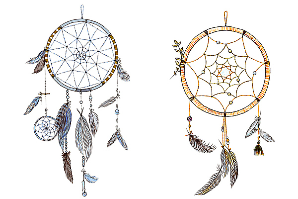 JPG 해외이미지 전통 일러스트 사람없음 장식 파란색 노란색 꿈 깃털 부적 드림캐쳐 해외202004 해외일러스트 컬러 파일형식 이미지허브