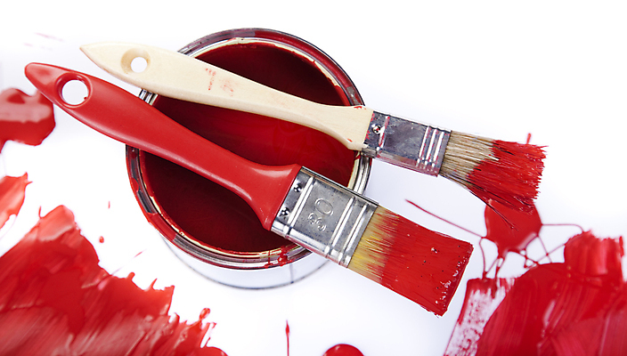 포토 JPG 해외이미지 실내 사람없음 빨간색 하이앵글 페인트 붓 흰배경 페인트통 페인트붓 해외202004 해외포토 뷰포인트 컬러 백그라운드 통 내부 흰색 파일형식 이미지허브