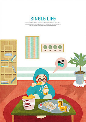 전신 PSD 여자 화분 일러스트 탁자 맥주 한명 사람 성인 치킨 오징어 싱글 싱글라이프 치맥 혼족 국내일러스트 1 라이프스타일 가구 연체동물 주류 수중동물 닭고기요리 파일형식